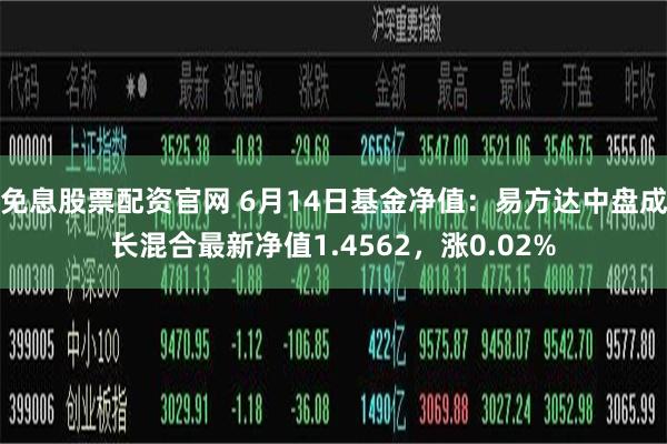 免息股票配资官网 6月14日基金净值：易方达中盘成长混合最新净值1.4562，涨0.02%